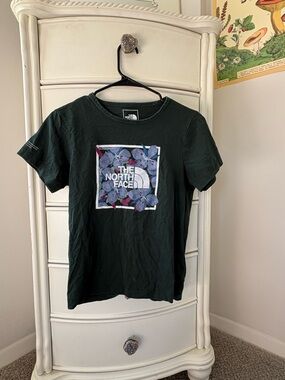 The North Face Dark Green Tee with Purple Floral Logo